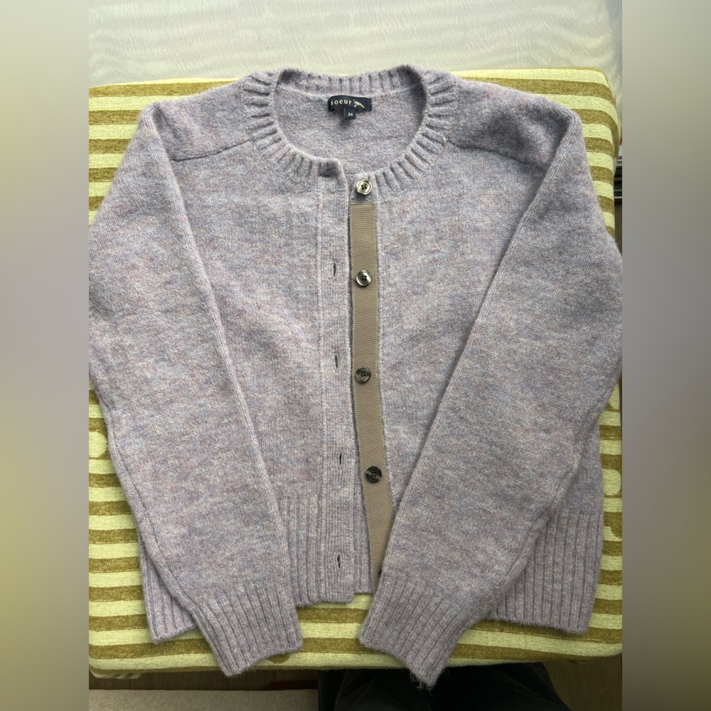 Soeur Cozy Purple Cardigan with Button Detail, Size 36